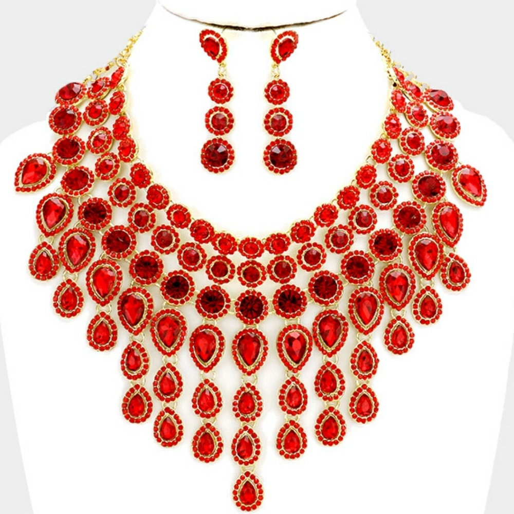 Teardrop Glass  Crystal Statement Evening Necklace